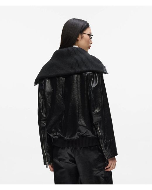Karl Lagerfeld Black Knitted Collar Leather Jacket