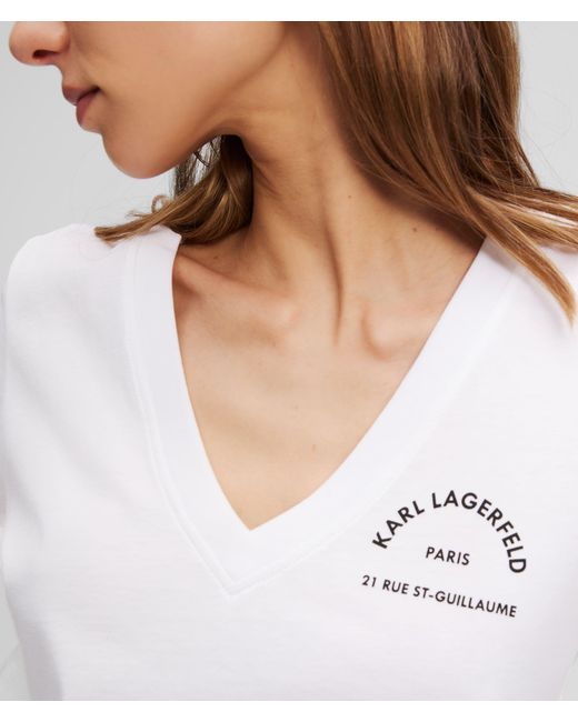 Karl Lagerfeld White Rue St-Guillaume V-Neck T-Shirt