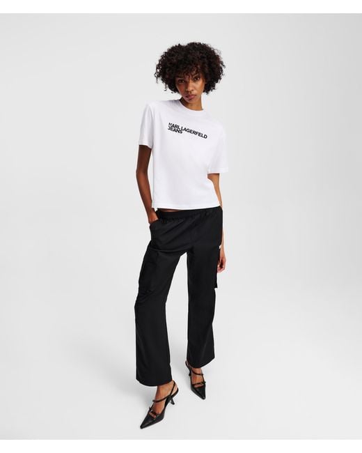 Karl Lagerfeld White T-Shirt Mit Logo, Frau, Größe: Xl