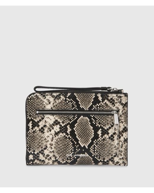 Karl Lagerfeld Gray K/Signature Python Travel Pouch
