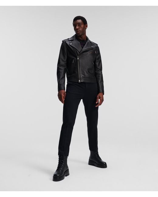 Karl Lagerfeld Black Leather Biker Jacket for men
