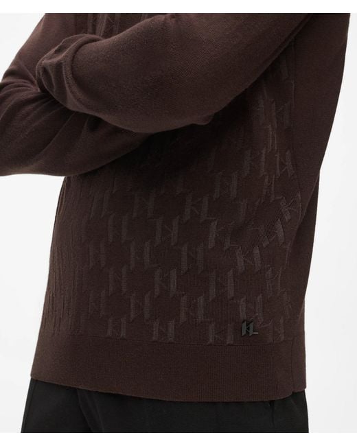 Karl Lagerfeld Brown Monogram Textured Crew Neck Sweater for men