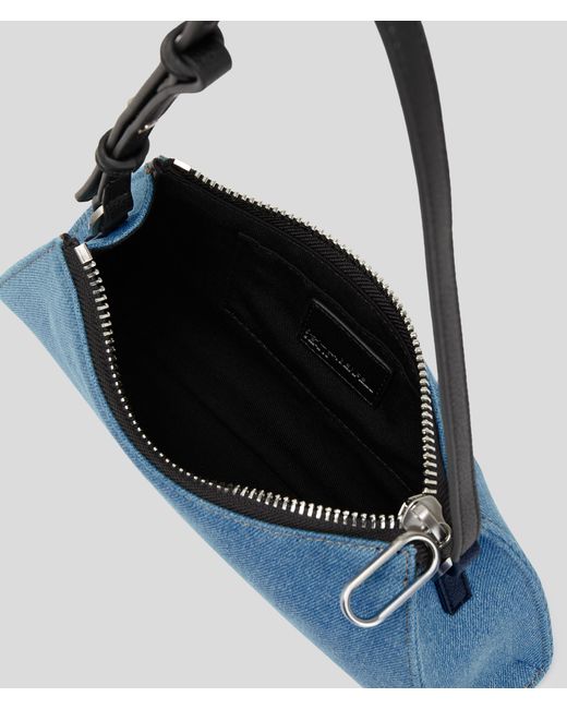 Karl Lagerfeld Blue Metal Logo Denim Shoulder Bag