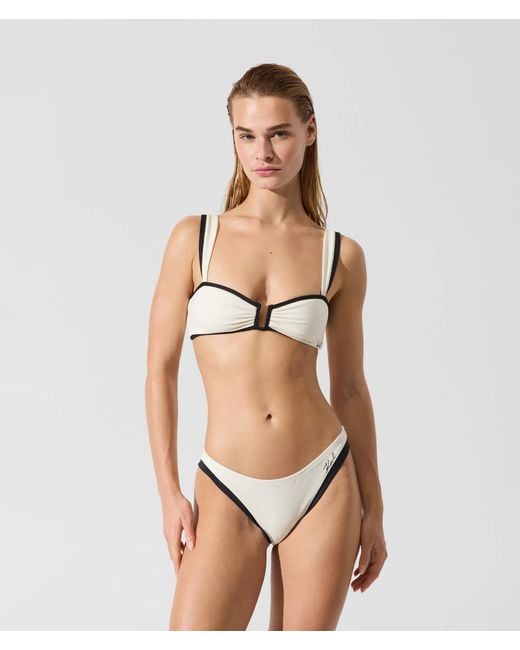 Karl Lagerfeld Natural Signature Piped Bikini Bottom