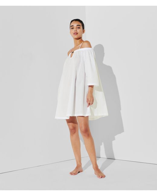 Karl Lagerfeld White K/Signature Off-Shoulder Beach Dress