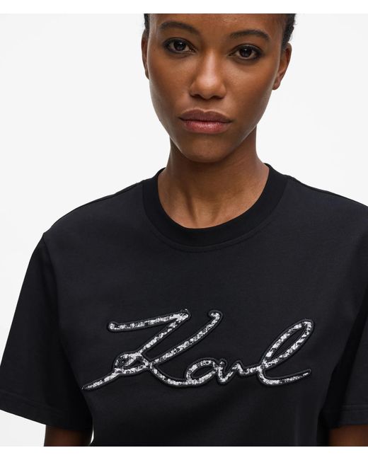 Karl Lagerfeld Black Signature Bouclé T-Shirt