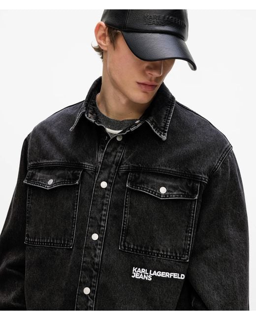 KL Jeans Black Karl Quote Denim Overshirt for men