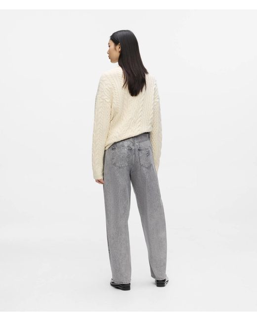 Karl Lagerfeld White Coated Python Barrel-Leg Jeans