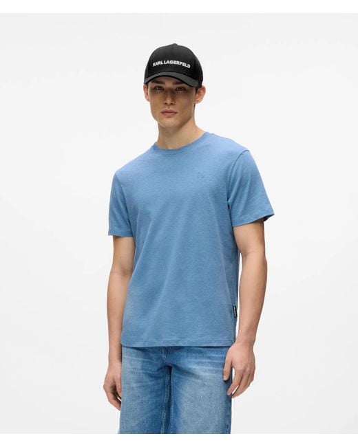 Karl Lagerfeld Blue Monogram Linen Blend T-Shirt for men