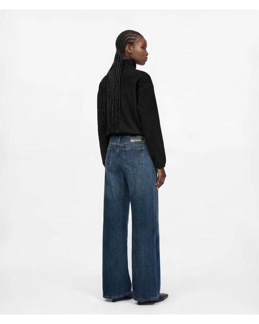KL Jeans Blue Washed Low-Rise Wide-Leg Jeans