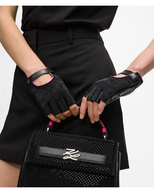 Karl Lagerfeld Black Exclusive K/Autograph Rhinestone Fingerless Gloves