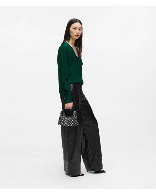 Karl Lagerfeld Green V-Neck Flounce Blouse