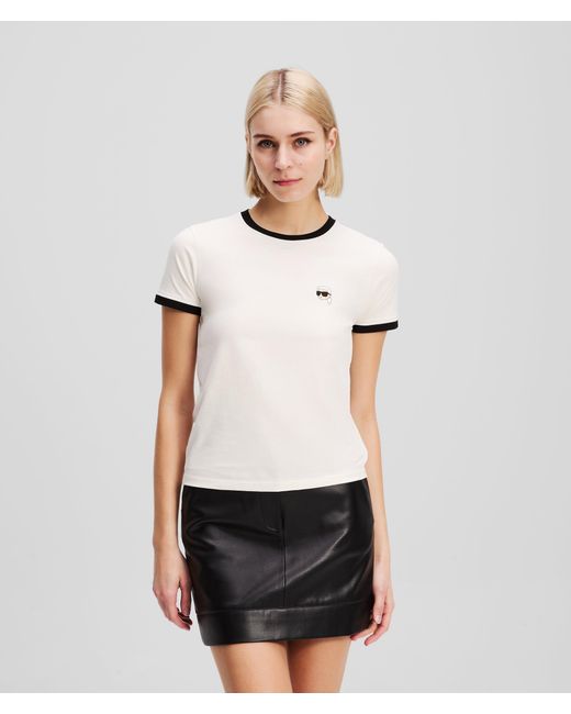 Karl Lagerfeld White Ikon Contrast Piping T-Shirt