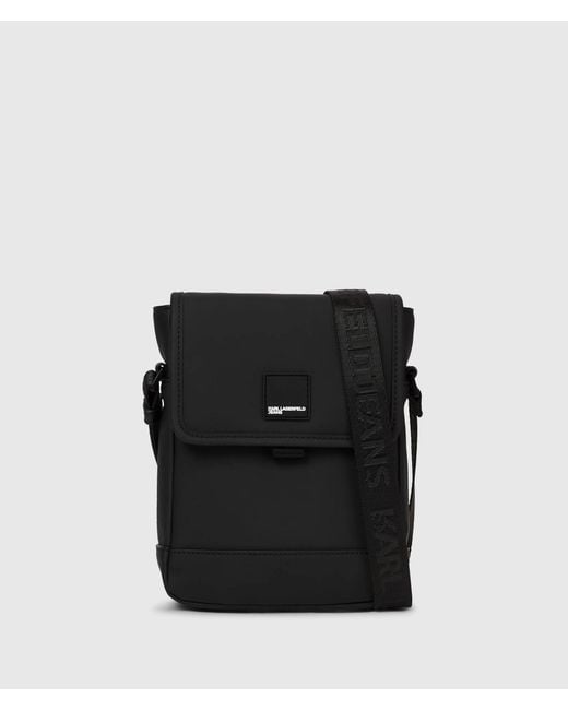KL Jeans Black Coated Technical-Leather Reporter Bag for men