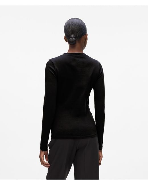 Karl Lagerfeld Black Button-Detail Long-Sleeved T-Shirt
