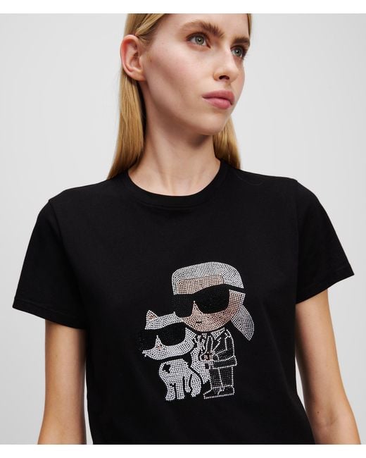 Karl Lagerfeld Black Ikon Karl & Choupette Rhinestone T-Shirt