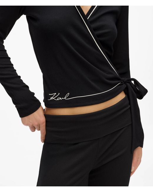 Karl Lagerfeld Black Signature Loungewear Wrap Top