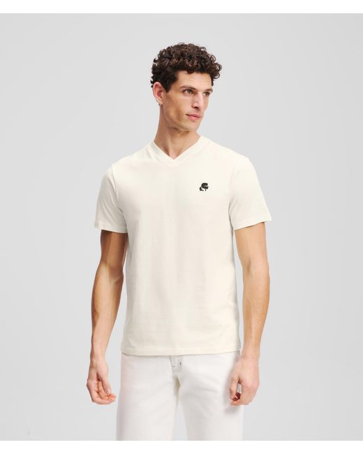 Karl Lagerfeld White Kameo V-Neck T-Shirt for men