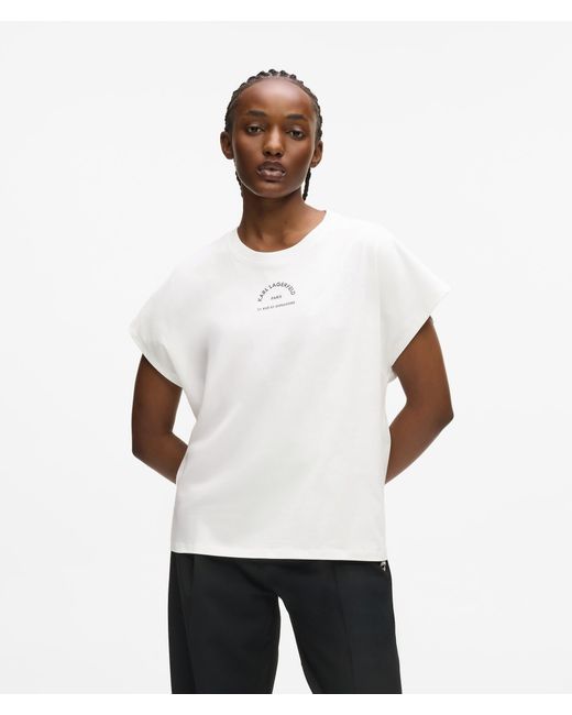 Karl Lagerfeld White Relaxed Rue St-Guillaume Glitter T-Shirt