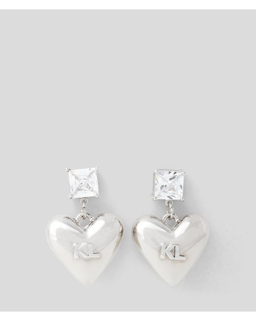 Karl Lagerfeld White K/Rock Herzförmige Ohrringe, Frau, Größe