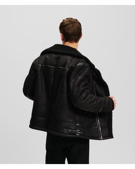 Karl Lagerfeld Black Faux-suede Shearling Biker Jacket for men