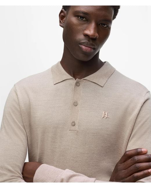 Karl Lagerfeld Natural Merino Wool Long-Sleeved Polo Shirt for men