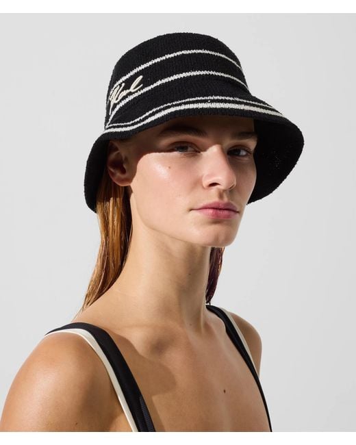 Karl Lagerfeld Black Signature Knit Bucket Hat