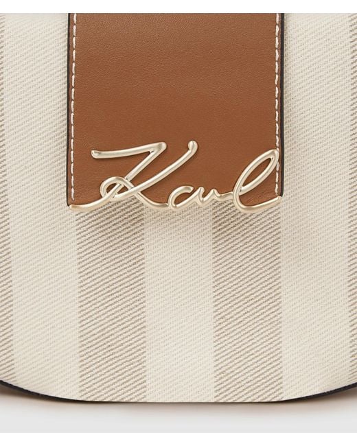 Karl Lagerfeld White K/Signature Striped Shoulder Bag