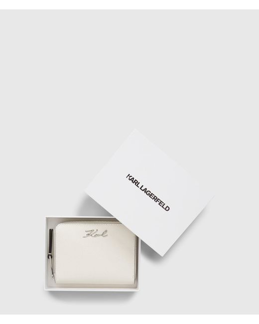 Karl Lagerfeld White K/Signature Medium Zip Wallet