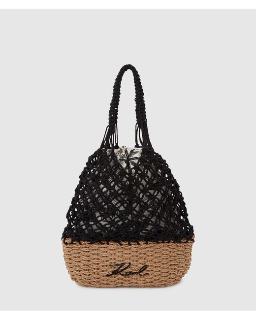 Karl Lagerfeld Black Signature Macramé Beach Bag