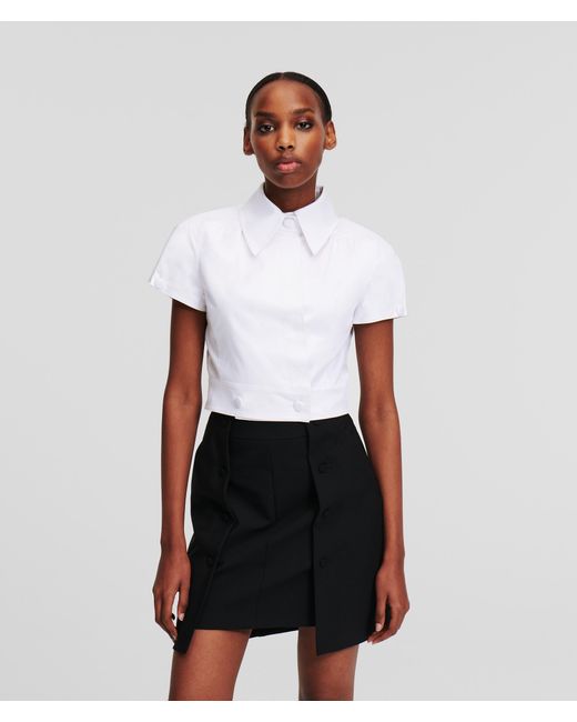 Karl Lagerfeld White Short-sleeved Cropped Shirt