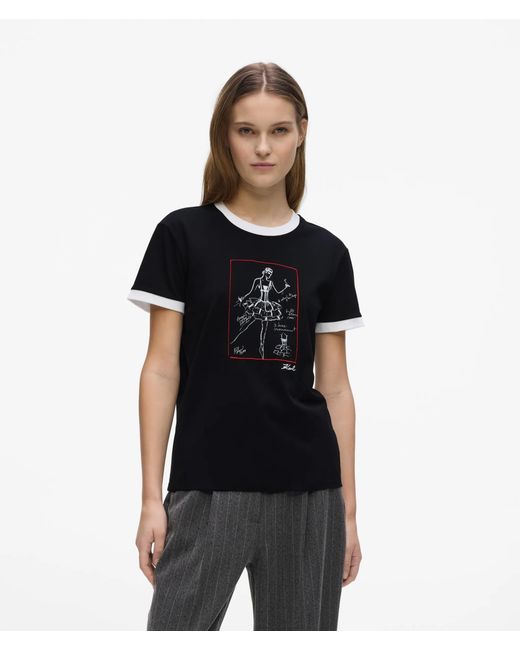Karl Lagerfeld Black Le Ballet Slim-Fit-T-Shirt, Damen, Größe