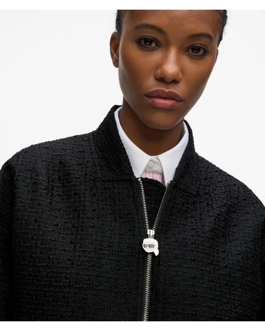 Karl Lagerfeld Black Ikon Bouclé Bomber Jacket