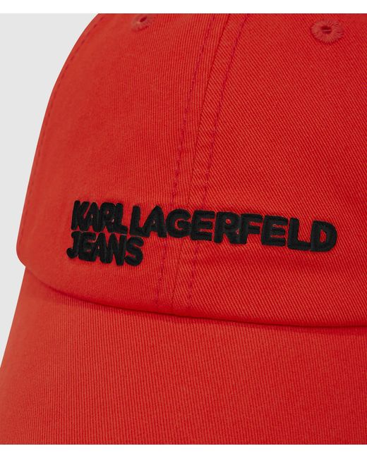 KL Jeans Red Distressed Logo Cap for men