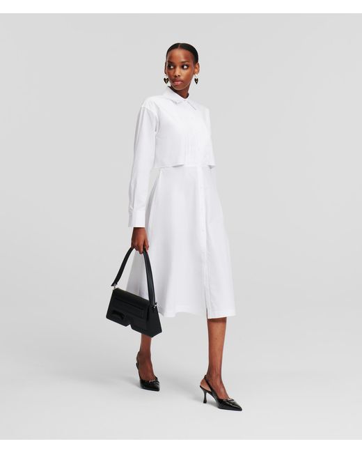 Karl Lagerfeld White Bib-detail Shirt Dress