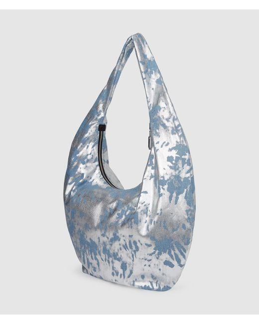 KL Jeans Blue Large High-Shine Denim Hobo Bag