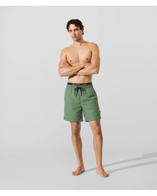 Karl Lagerfeld Green Double Waistband Medium Boardshorts for men