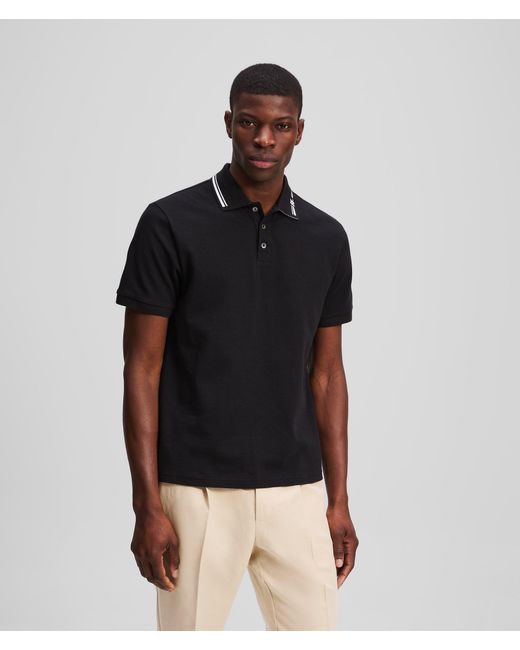 Karl Lagerfeld Black Contrast Piping Polo Shirt for men