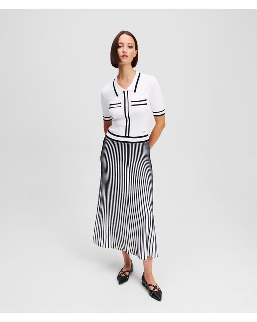 Karl Lagerfeld White Karl Essential Pleated Knit Dress