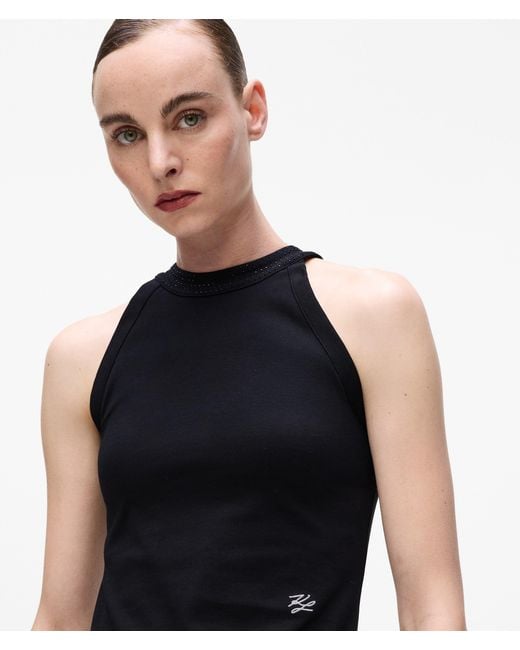 Karl Lagerfeld Black Rhinestone Halter-Neck Top