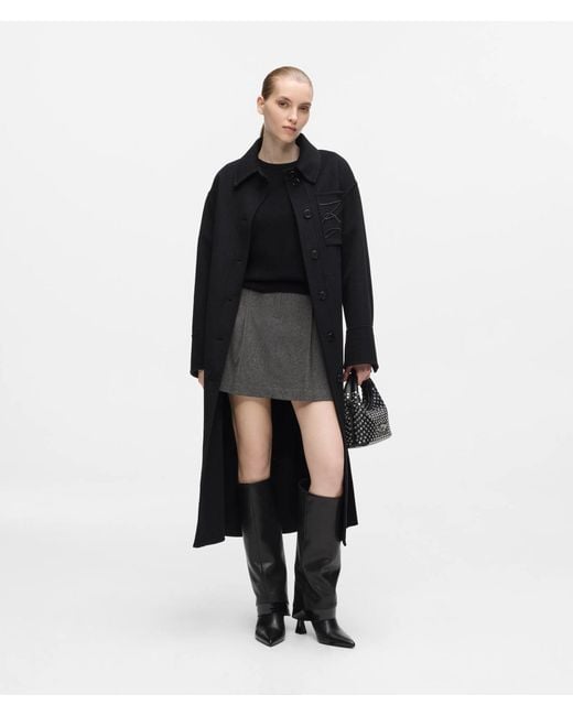 Karl Lagerfeld Black Belted Long Wool-Blend Coat