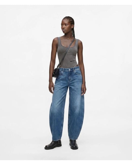 KL Jeans Blue Seamed Mid-Rise Barrel-Leg Jeans