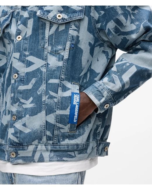 KL Jeans Blue Relaxed Monogram Denim Jacket for men
