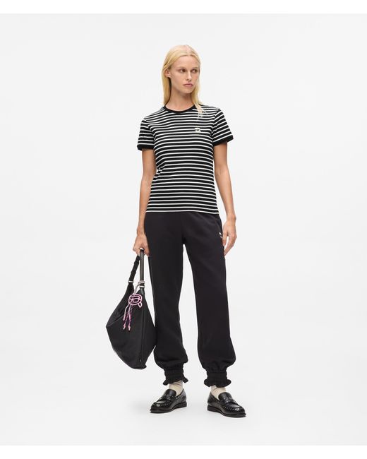 Karl Lagerfeld Black Ikon Striped Rib T-Shirt