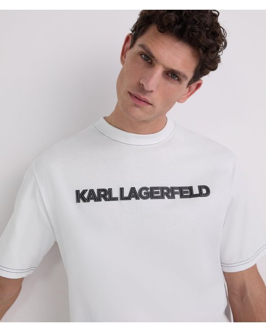 Karl Lagerfeld White Contrast Stitch T-Shirt for men