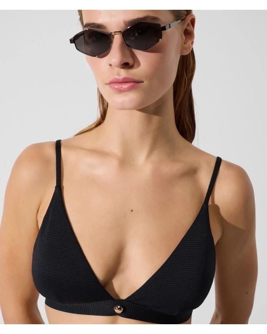 Karl Lagerfeld Black Button Bikini Top