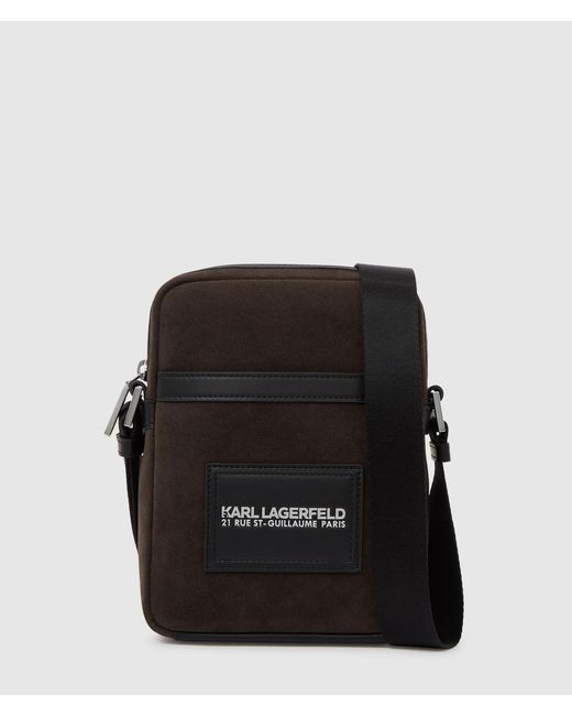Karl Lagerfeld Black K/Traveller Faux Suede Tall Crossbody Bag for men
