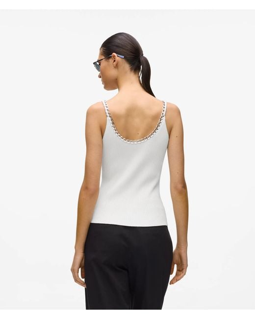 Karl Lagerfeld White Chain Detail Knit Top