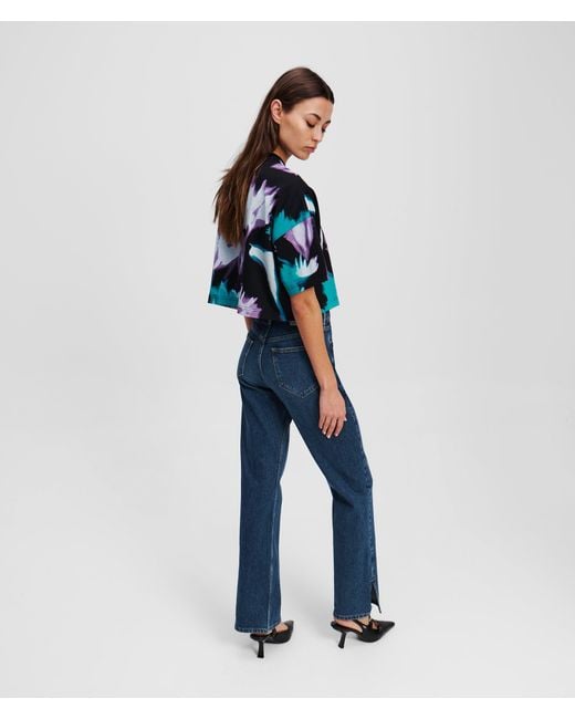 KL Jeans Blue Split-Hem High-Rise Straight Jeans