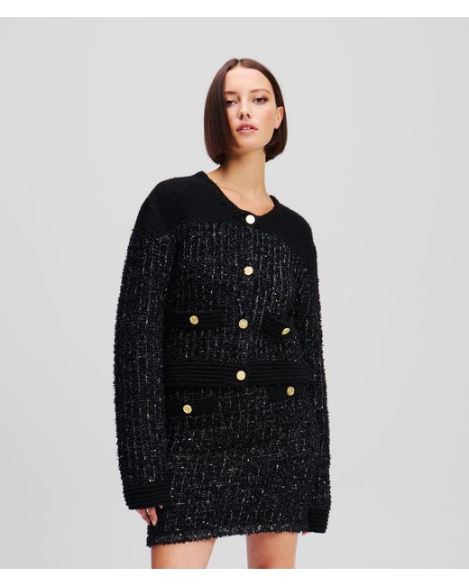 Karl Lagerfeld Black Karl Essential Bouclé Knit Cardigan